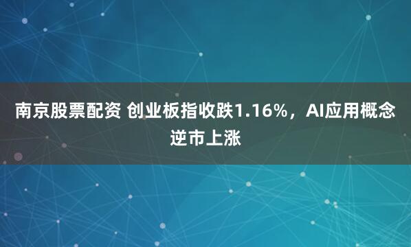 南京股票配资 创业板指收跌1.16%，AI应用概念逆市上涨